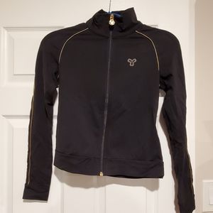 Black tna zip up sweater with gold trim